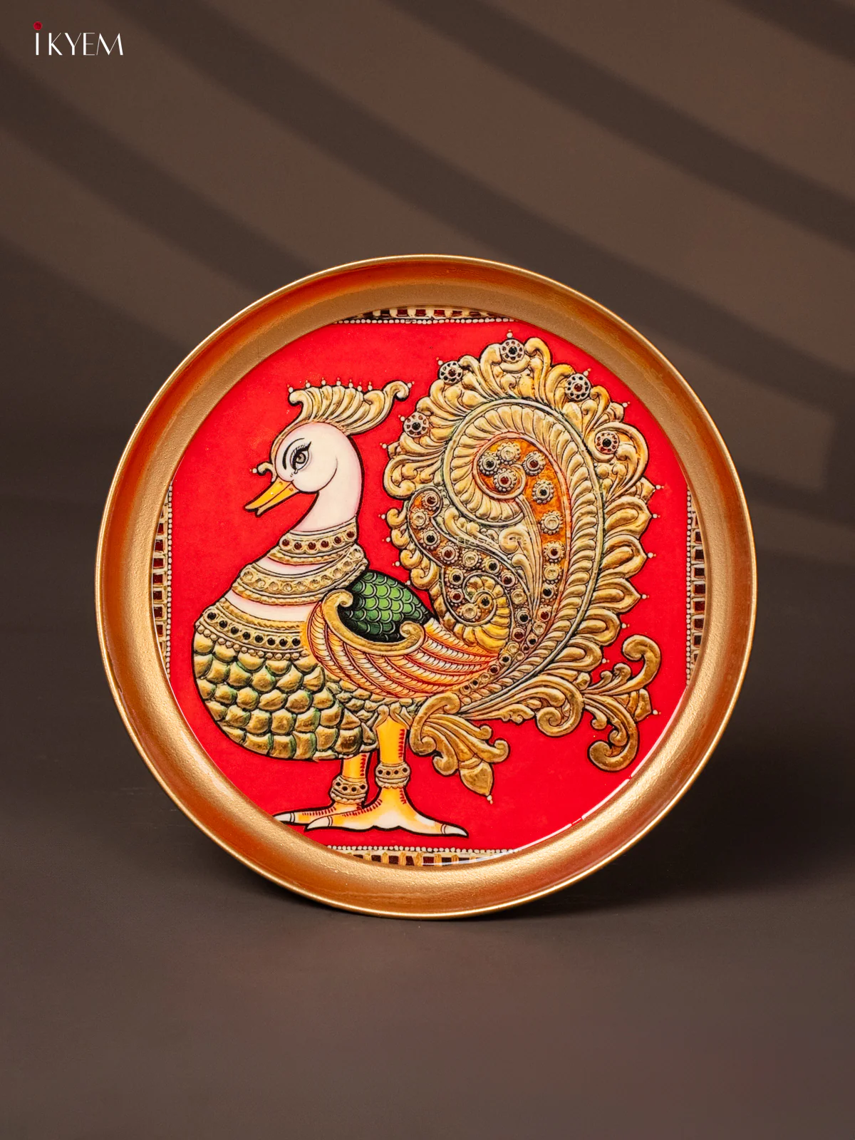 Annapakshi Printed Red & Green Brass Coated Plate - 8 Inches - KG25173