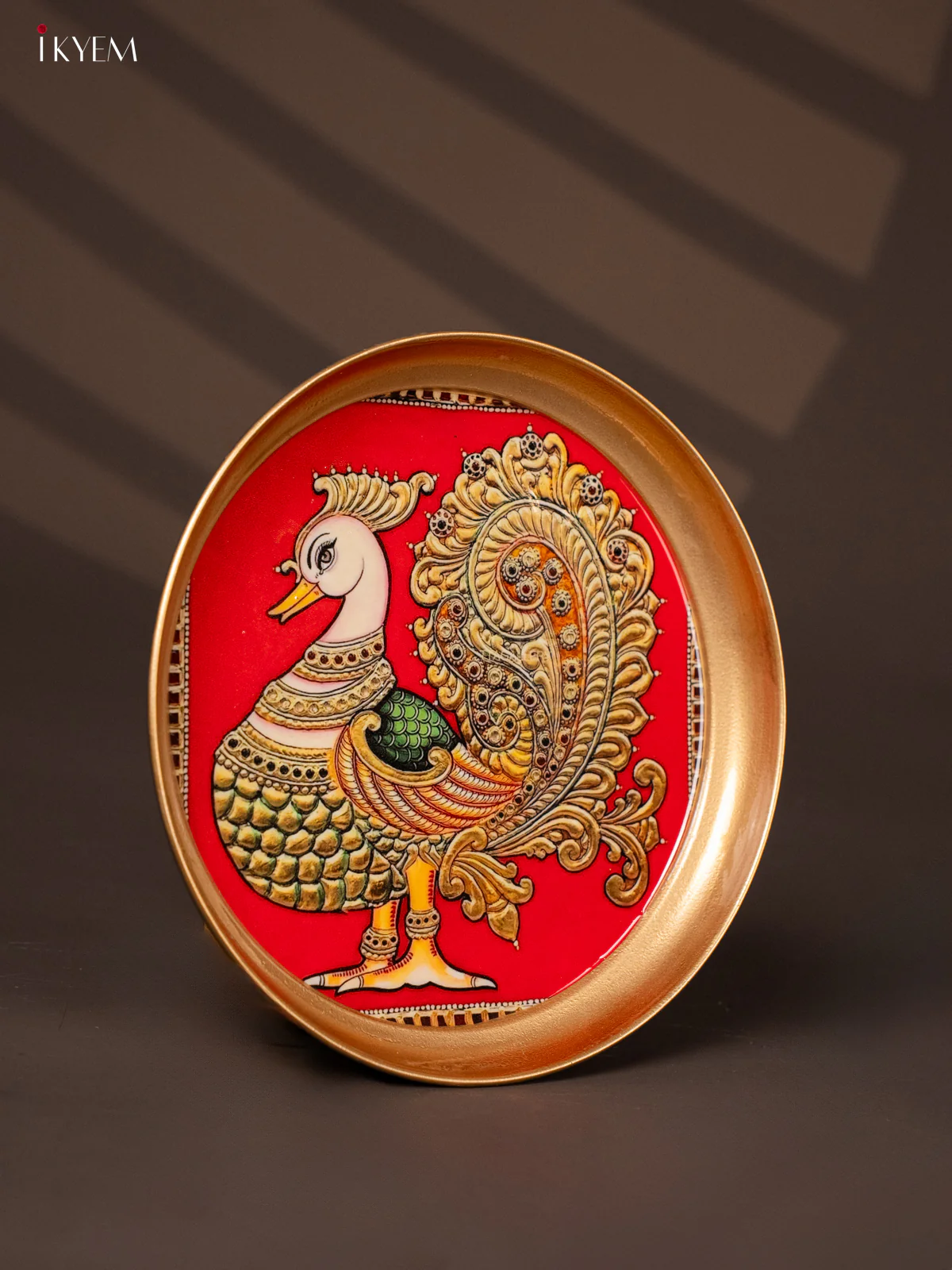 Annapakshi Printed Red & Green Brass Coated Plate - 8 Inches - KG25173 - Image 2