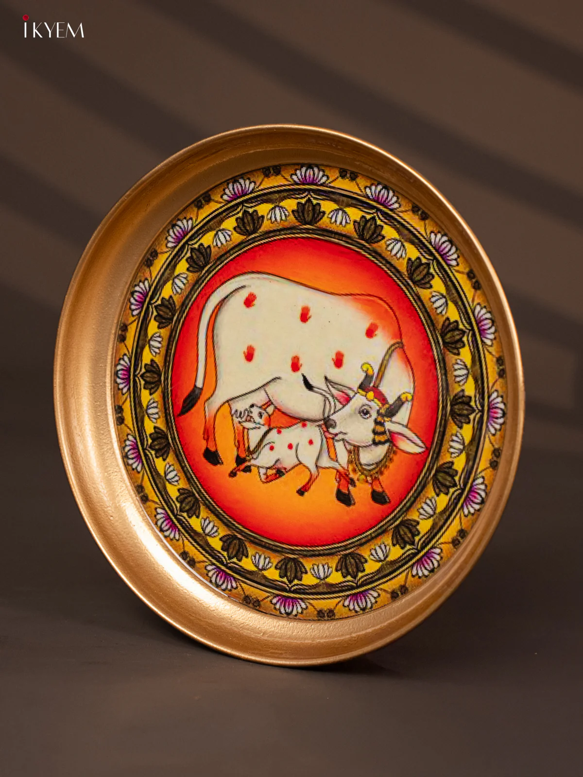 Cow & Calf Printed Orange with Yellow Brass Coated Plate - 8 Inches - KG25175 - Image 3