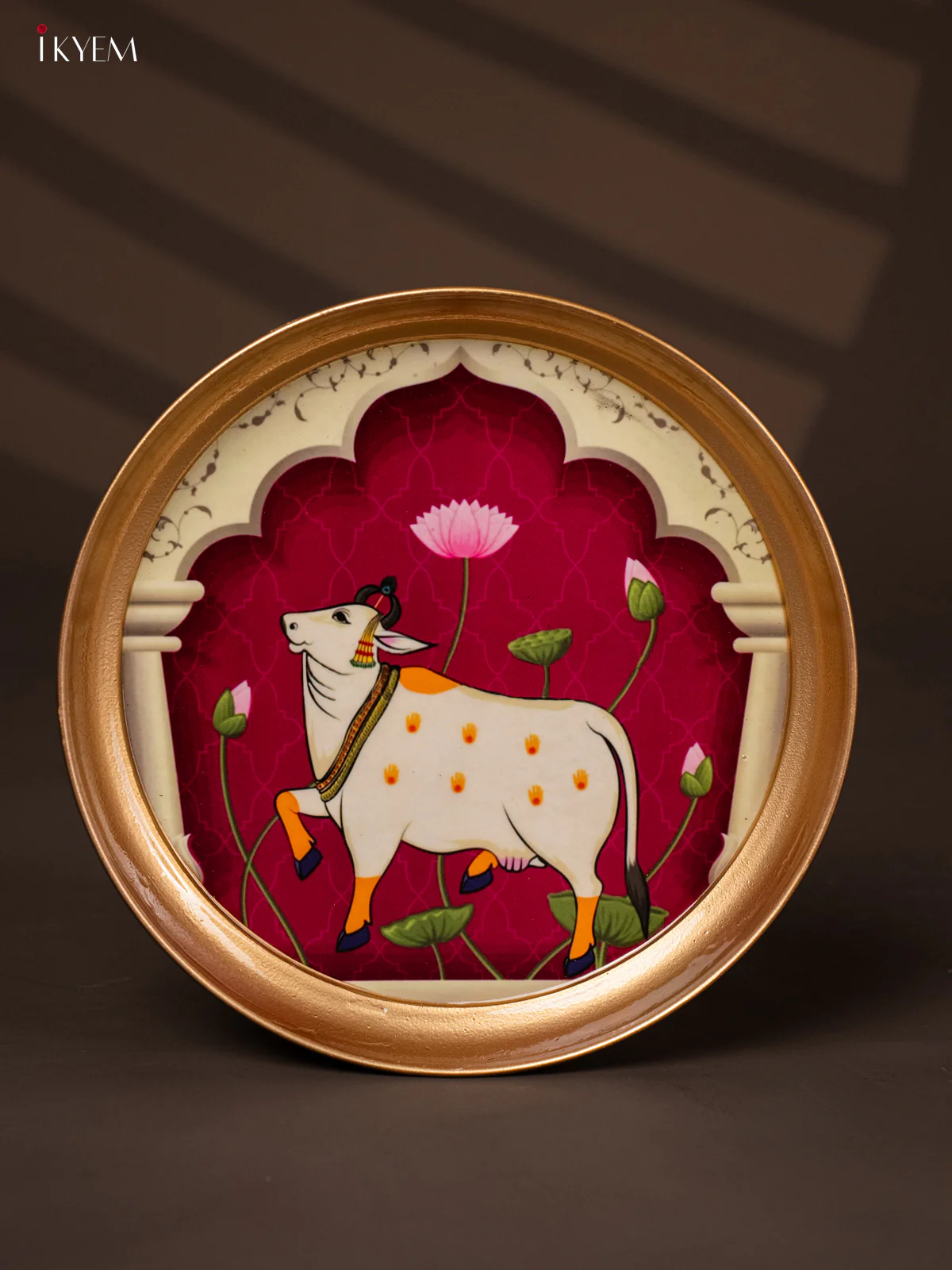 Cow Printed Purple Brass Coated Plate - 8 Inches - KG25176
