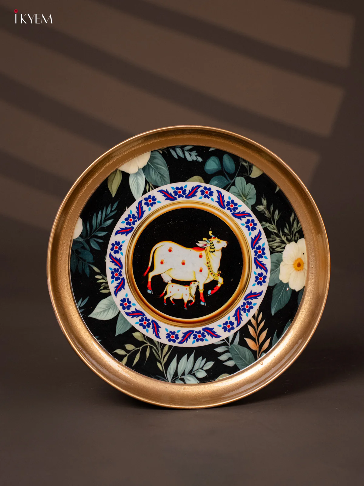 Cow & Calf Printed Black & White Brass Coated Plate - 8 Inches - KG25181