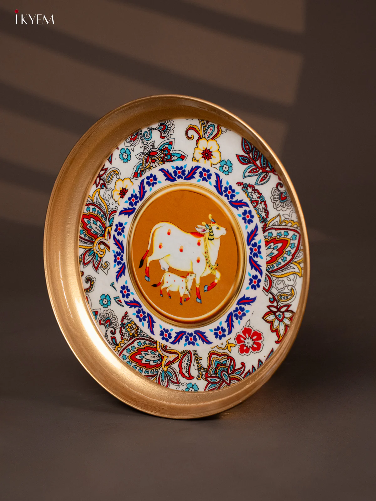 Cow & Calf Printed White with Blue Brass Coated Plate - 8 Inches - KG25183 - Image 3