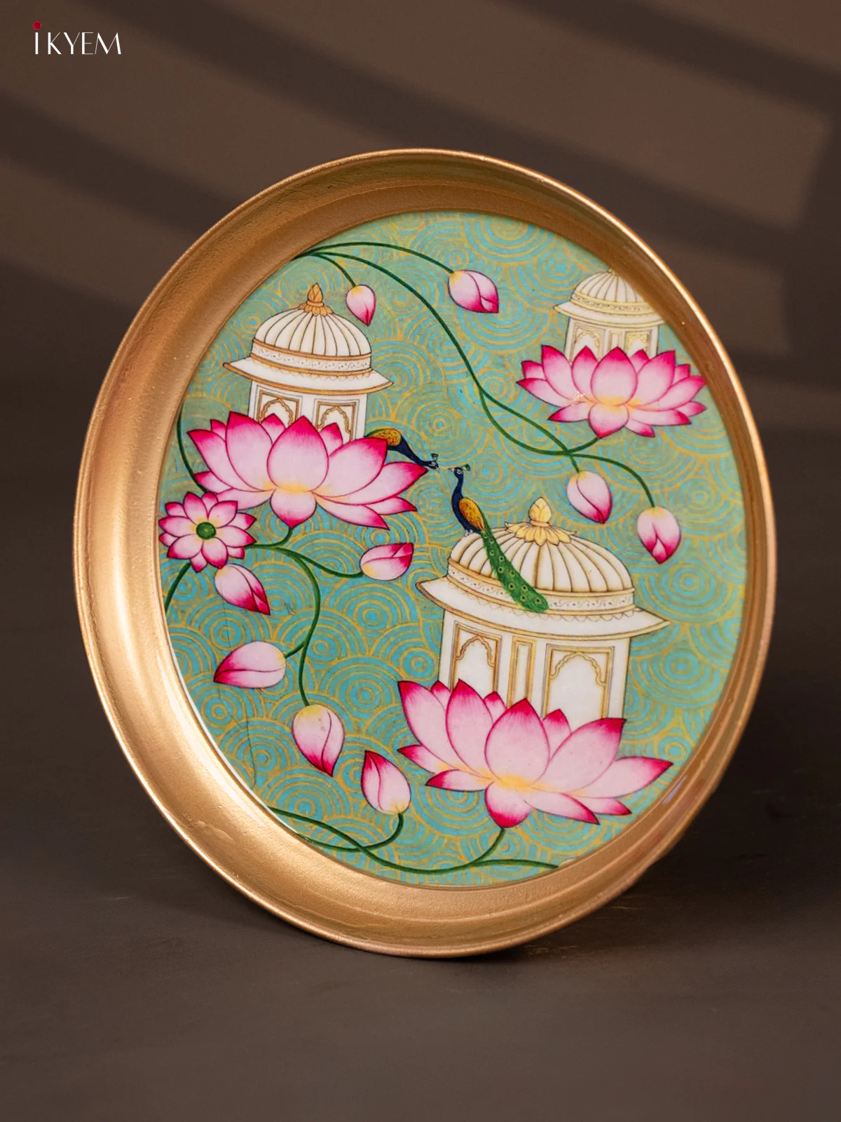 Lotus Printed Green Brass Coated Plate - 8 Inches - KG25189 - Image 3