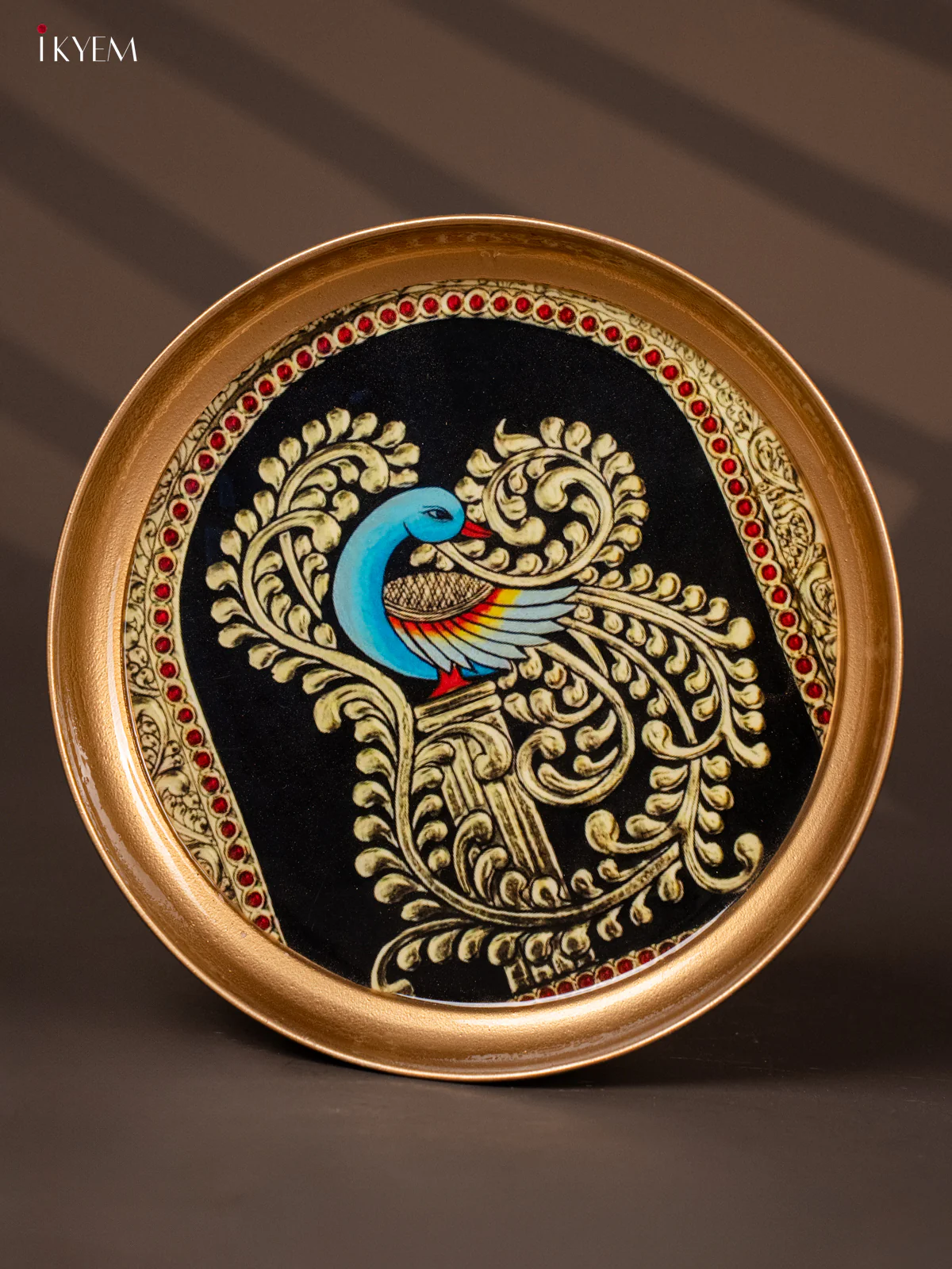 Peacock Printed Brass Coated Plate - 8 Inches - KG25192