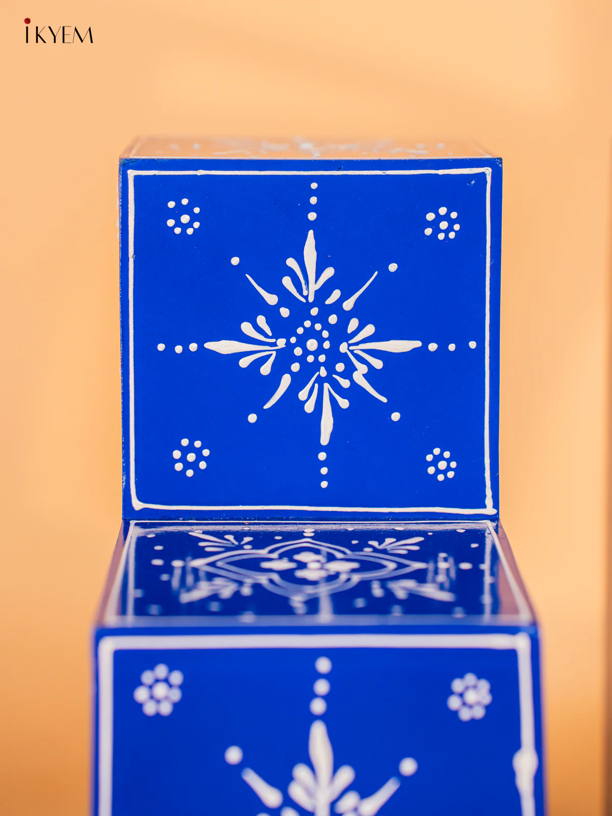Wooden Hand-Painted 3-Step Diya Padi (Set of 2) - Blue - 12 Inches - KG28135 - Image 3