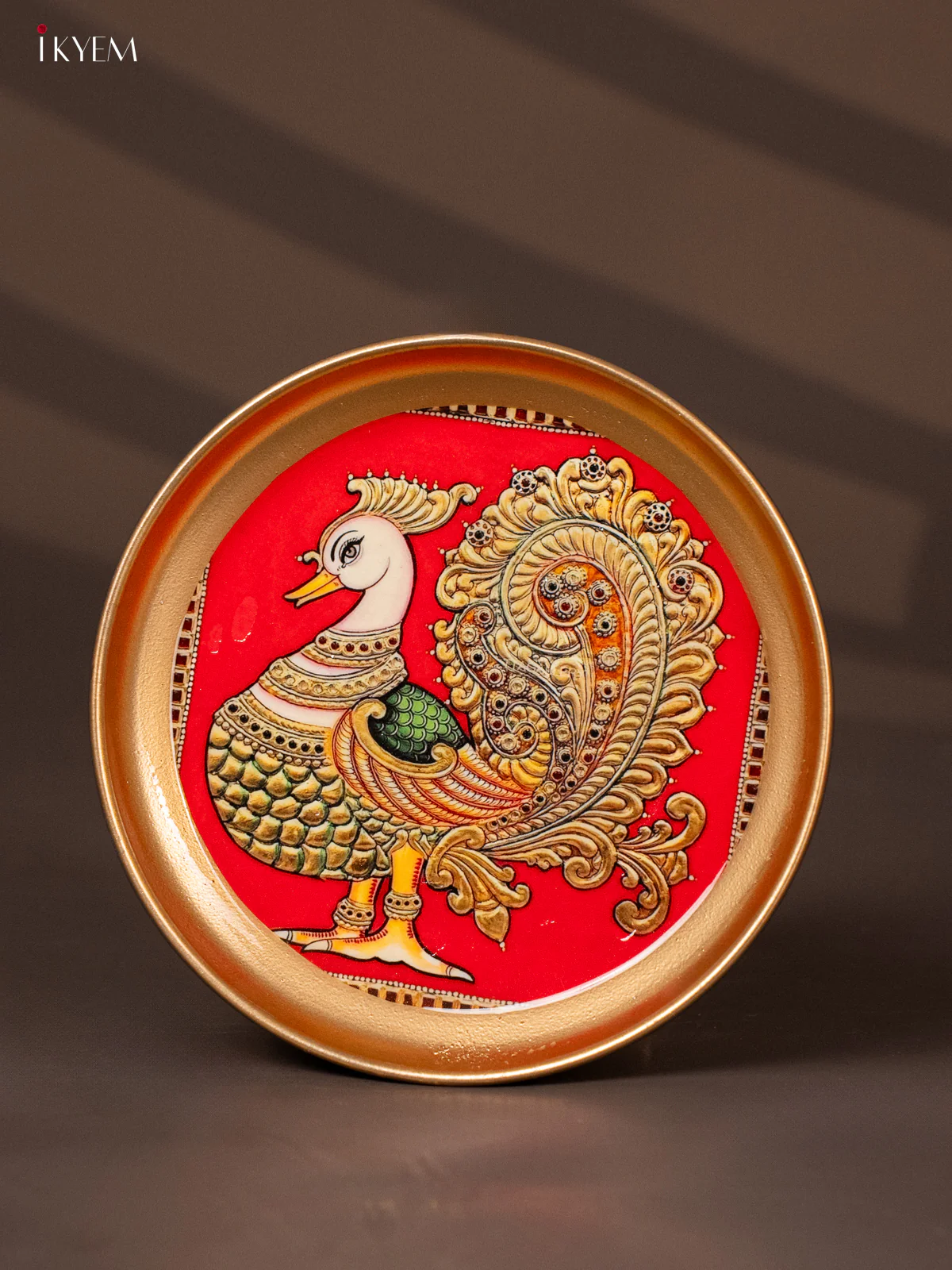 Annapakshi Printed Red & Green Brass Coated Plate - 6 Inches - KG29111