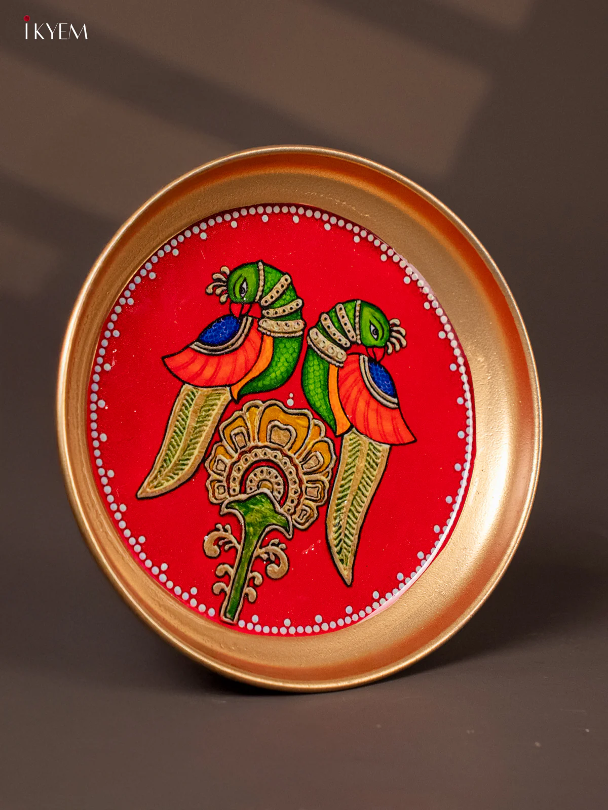 Parrot Printed Red & Green Brass Coated Plate - 6 Inches - KG29112 - Image 2