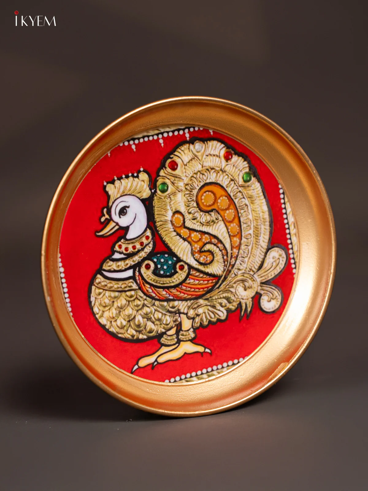 Annapakshi Printed Red & Green Brass Coated Plate - 6 Inches - KG29115 - Image 2