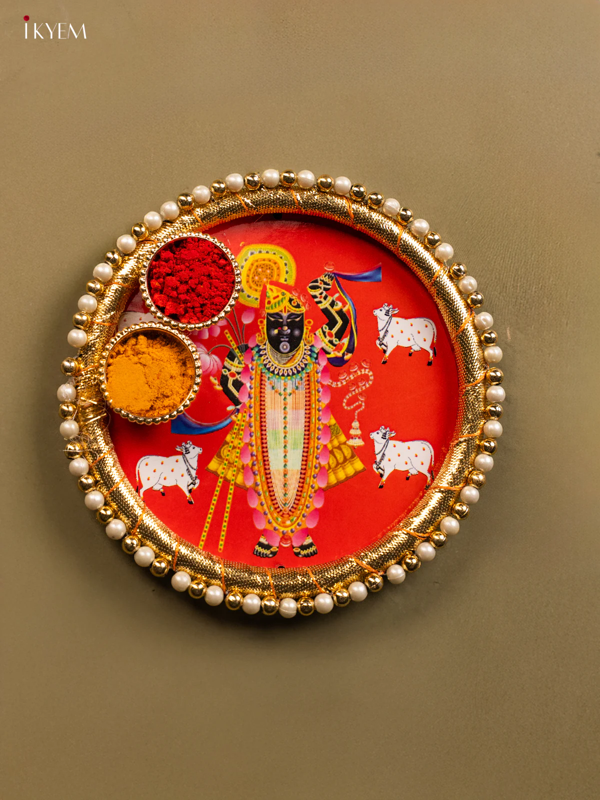 Haldi & kum kum holder - srinath ji with cow red - KG31125