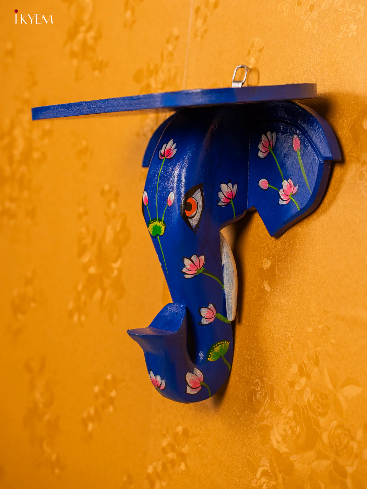 Serene Blue Hand Painted Elephant Head Wooden Wall Shelf - KG31149 - Image 2