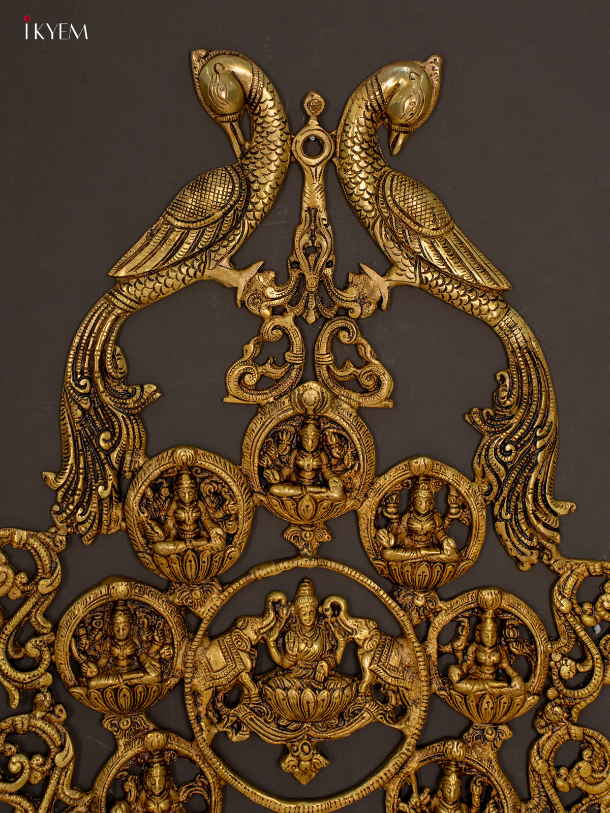 Brass Ashtalakshmi & Peacock Wall Hanging Diya with Bell - KH01115 - Image 2