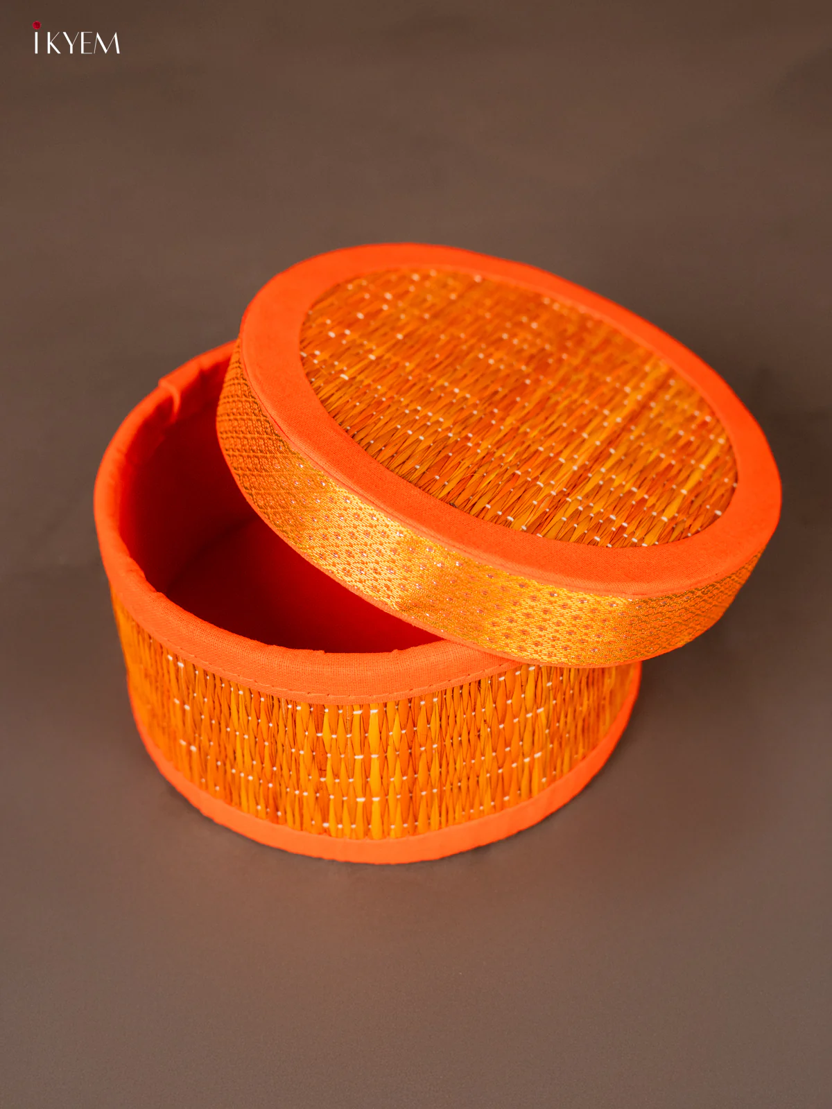 Round Korai Box with Zari borders - Orange - KH01121 - Image 4