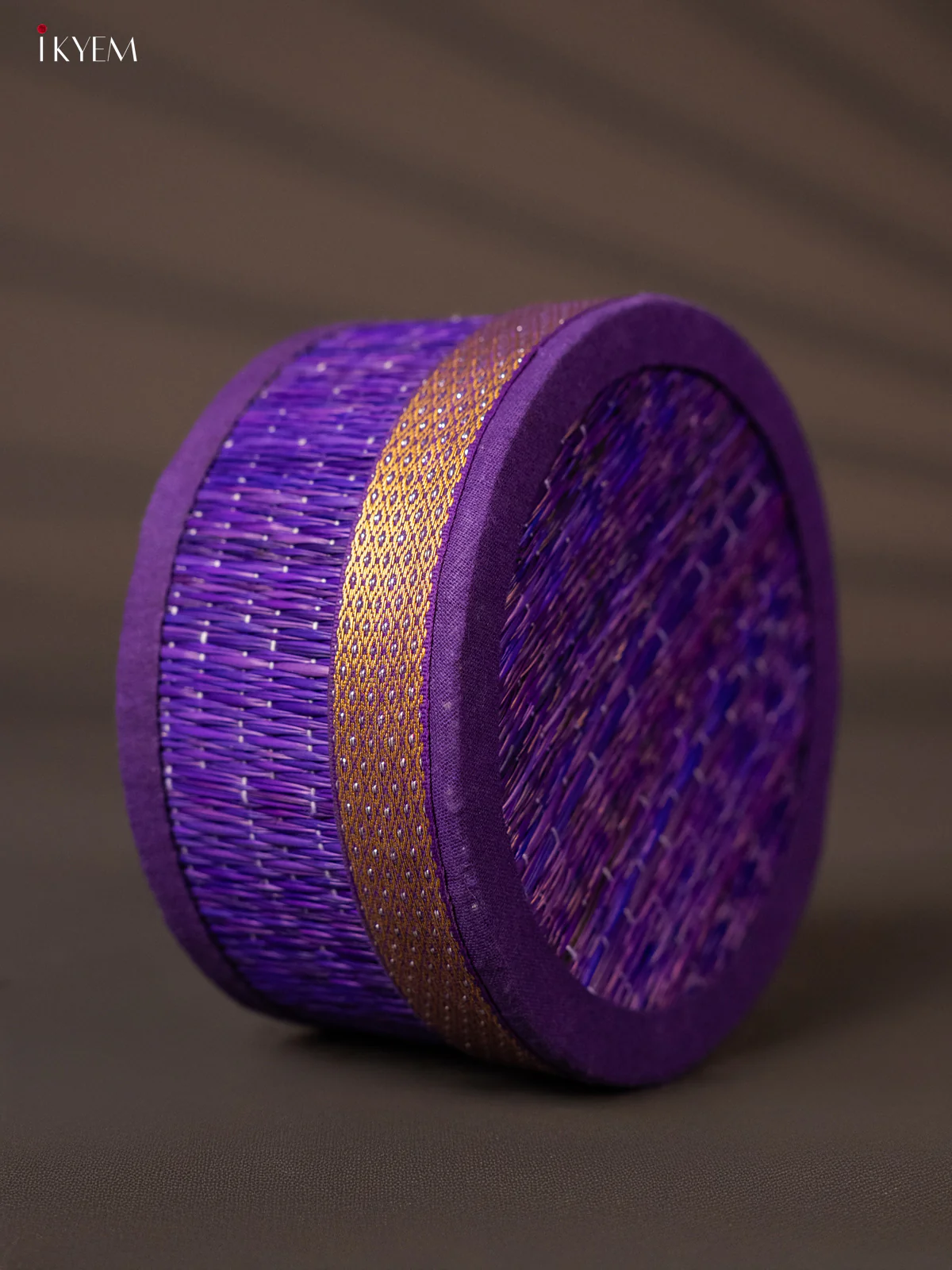 Round Korai Box with Zari borders - Purple - KH01123 - Image 3