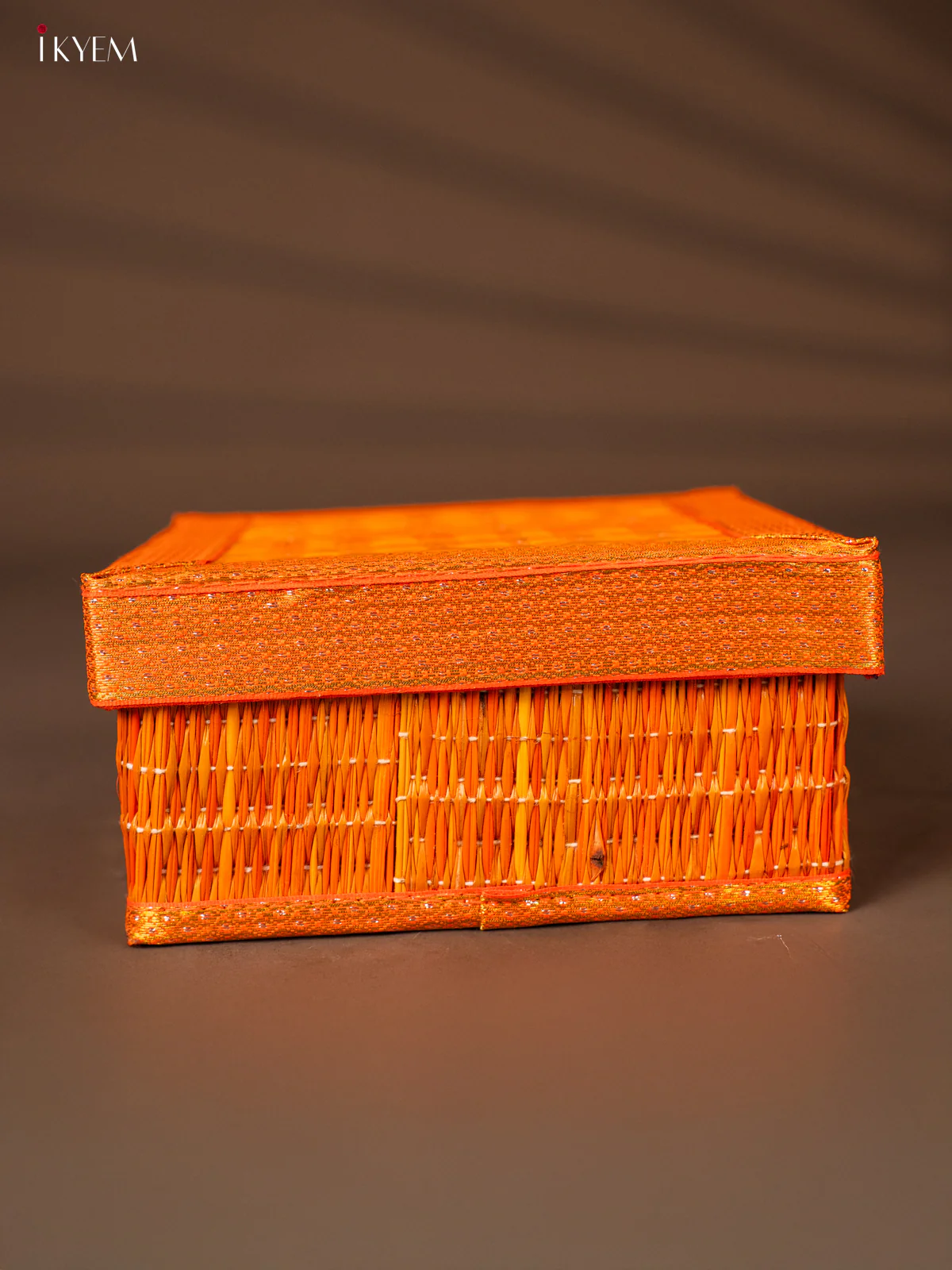 Square Korai Box with Zari borders - Orange - KH01126