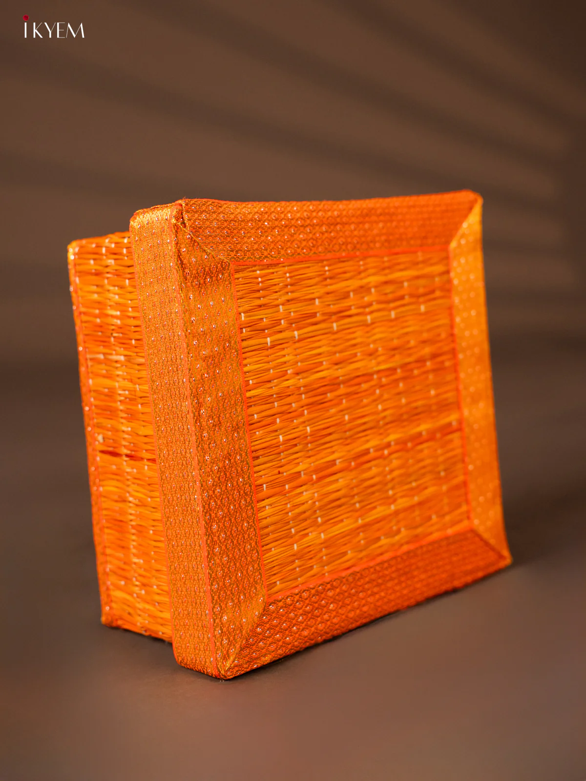 Square Korai Box with Zari borders - Orange - KH01126 - Image 3