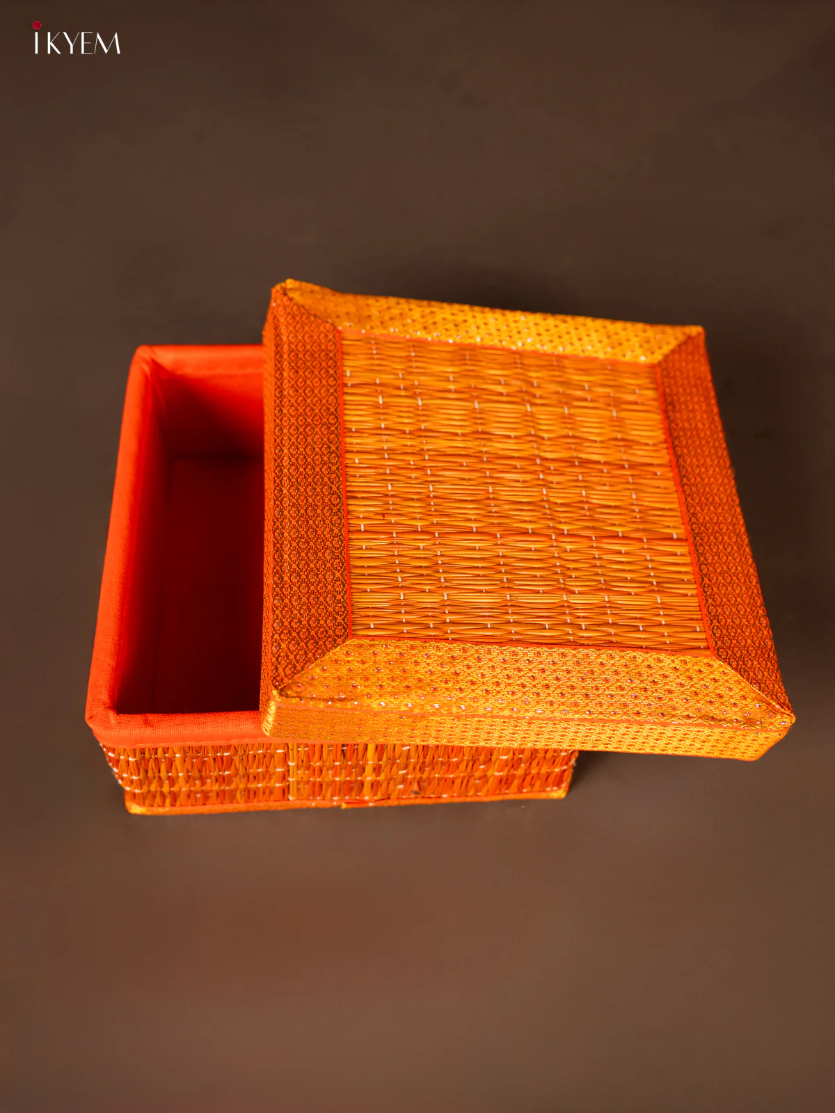 Square Korai Box with Zari borders - Orange - KH01126 - Image 4