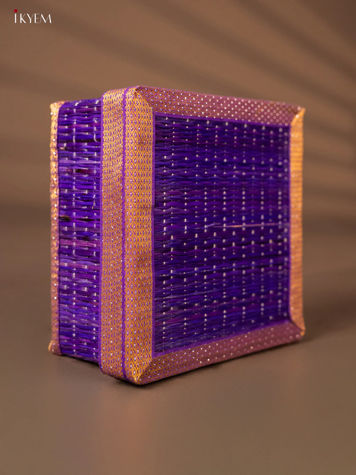 Square Korai Box with Zari borders - Purple - KH01129 - Image 3