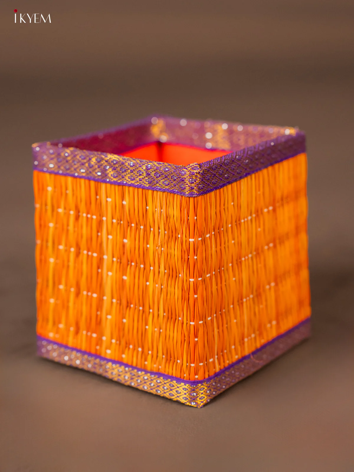 Korai Pen Stand with zari border - orange - KH01130 - Image 2