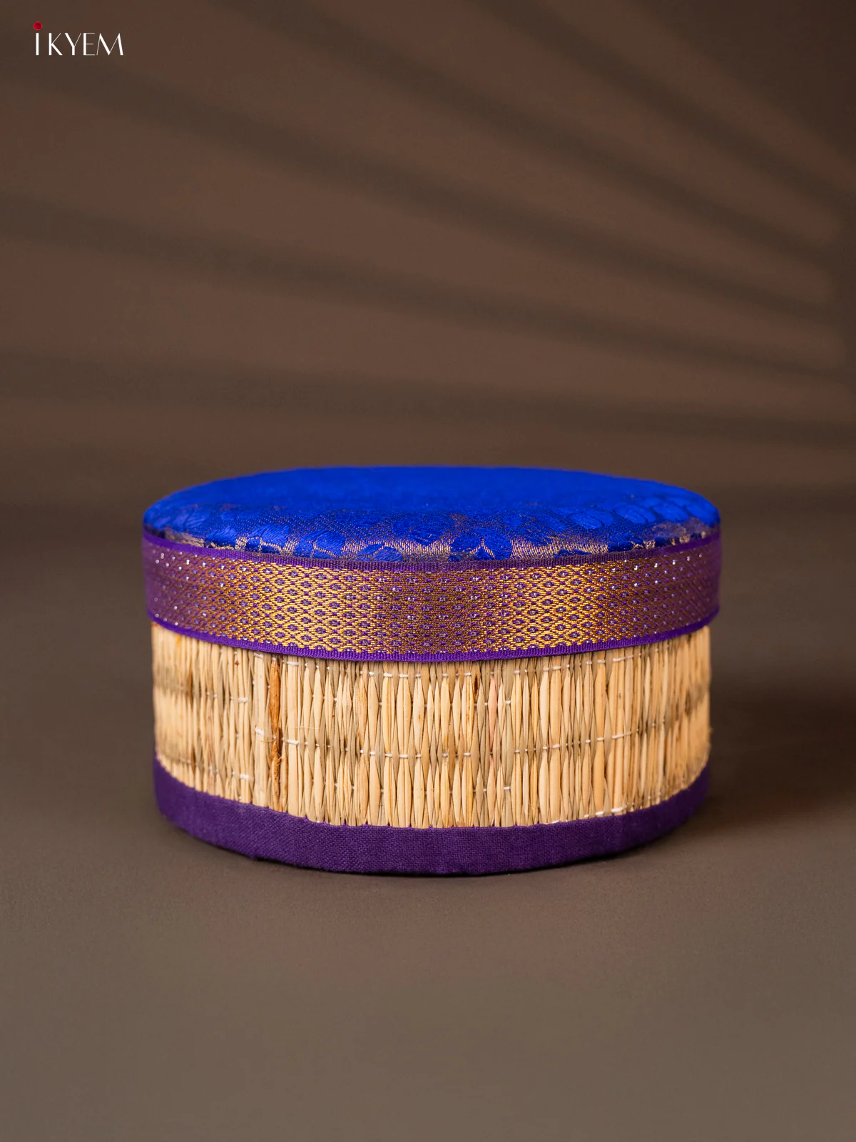 Round Korai Box with Banarasi Fabric Top - Purple - KH01135
