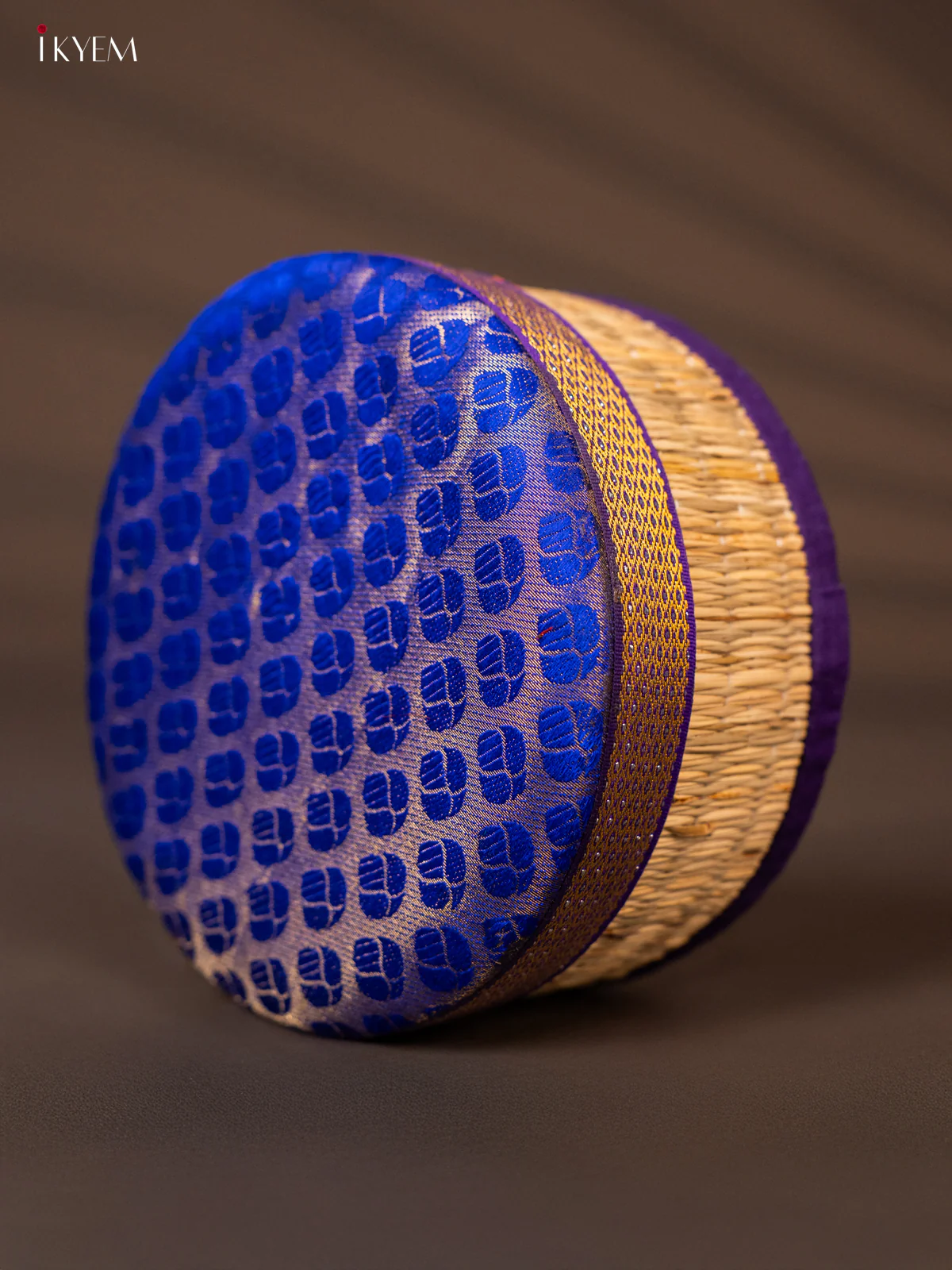 Round Korai Box with Banarasi Fabric Top - Purple - KH01135 - Image 2
