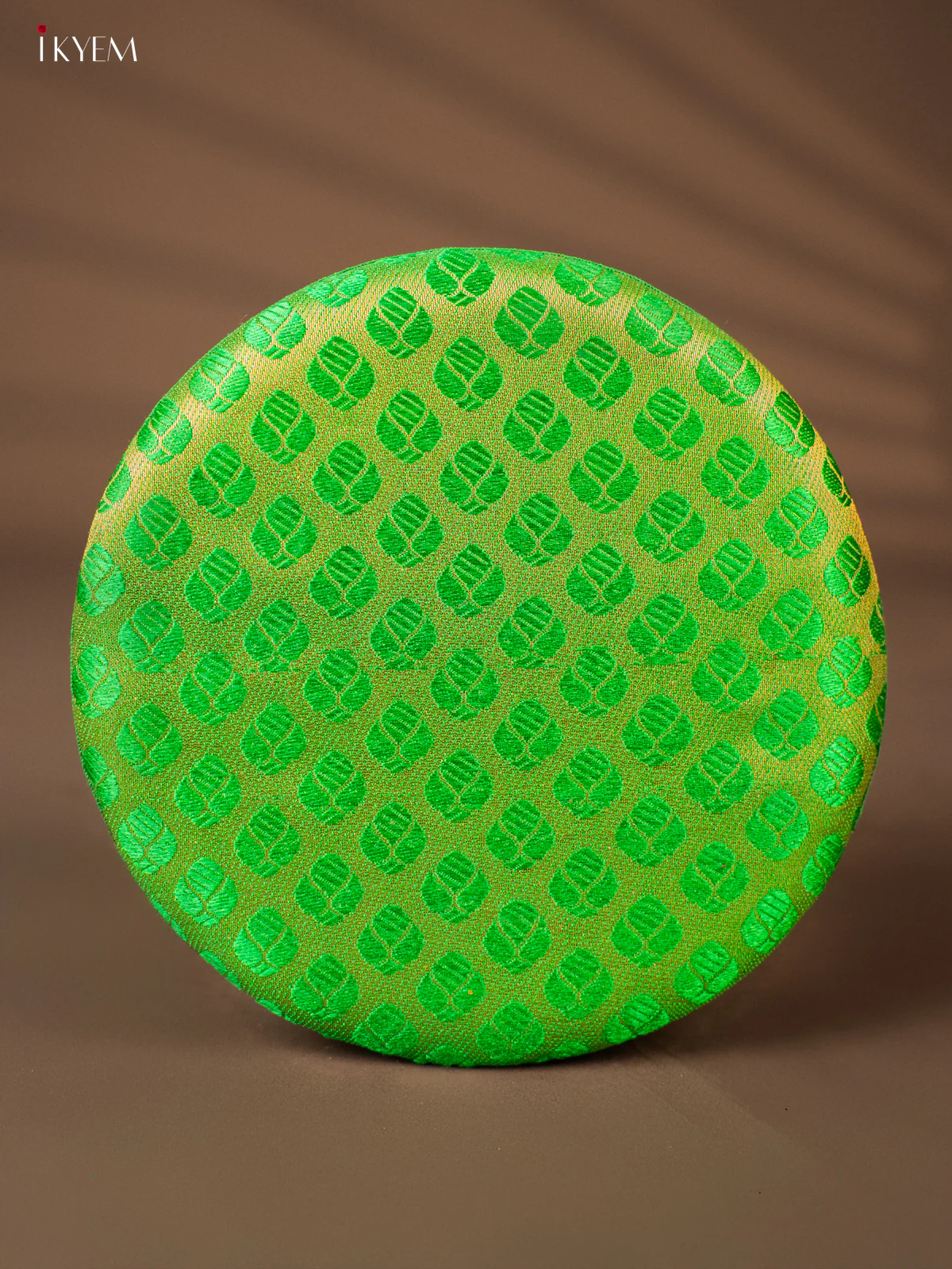 Green Round Korai Box with Banarasi Fabric Top - 7 Inch - KH01136 - Image 2