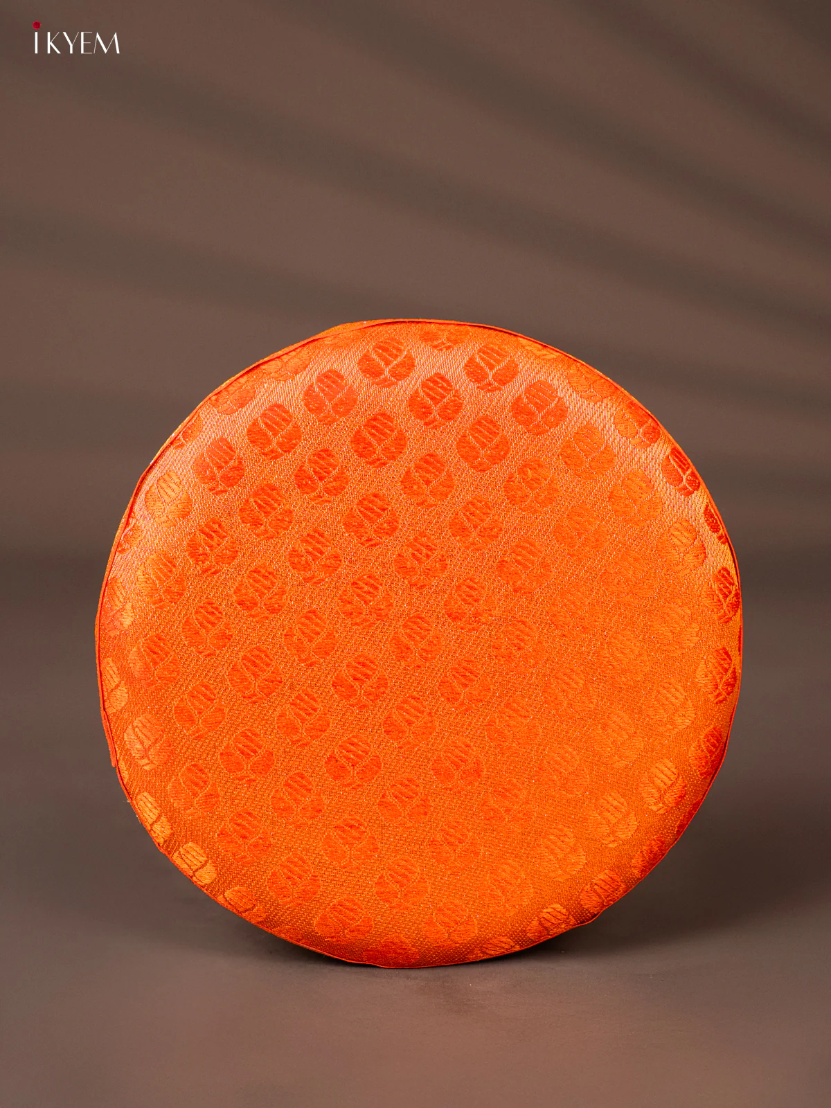 Round Korai Box with Banarasi Fabric Top - Orange - KH01138 - Image 2