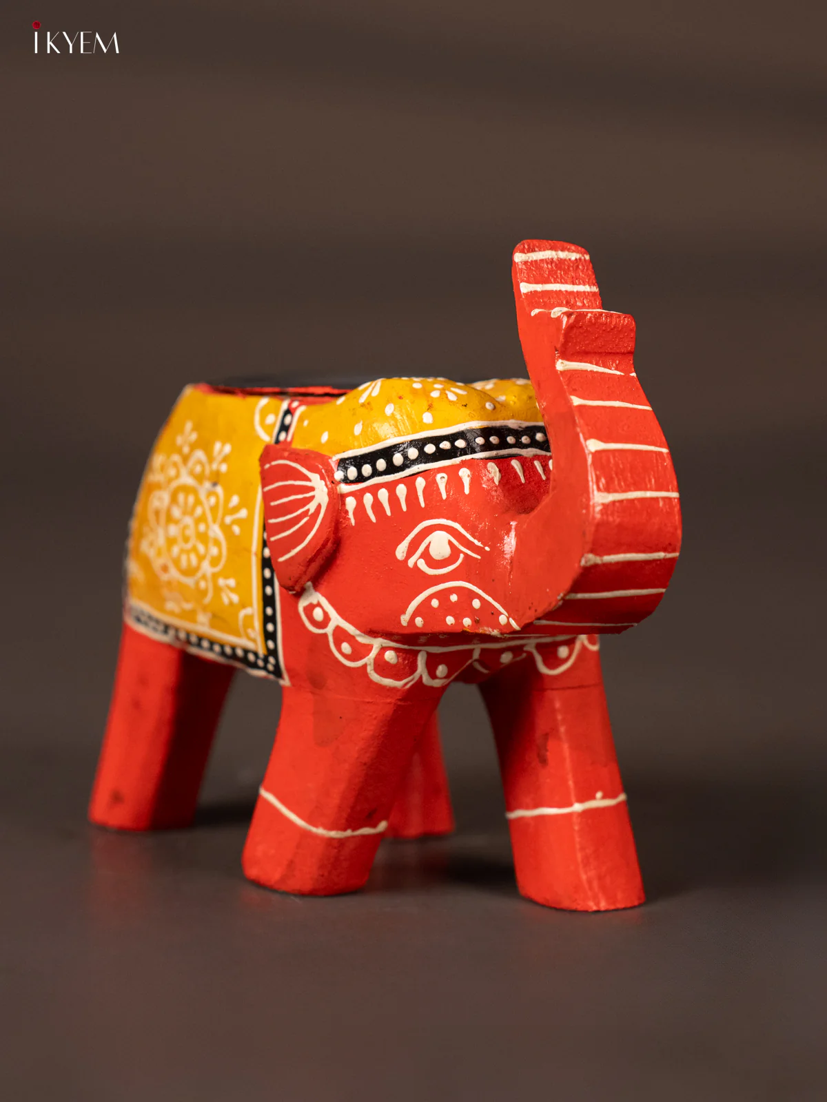 Wooden Hand Painted Elephant Candle Holder - Black & Green - KH02120