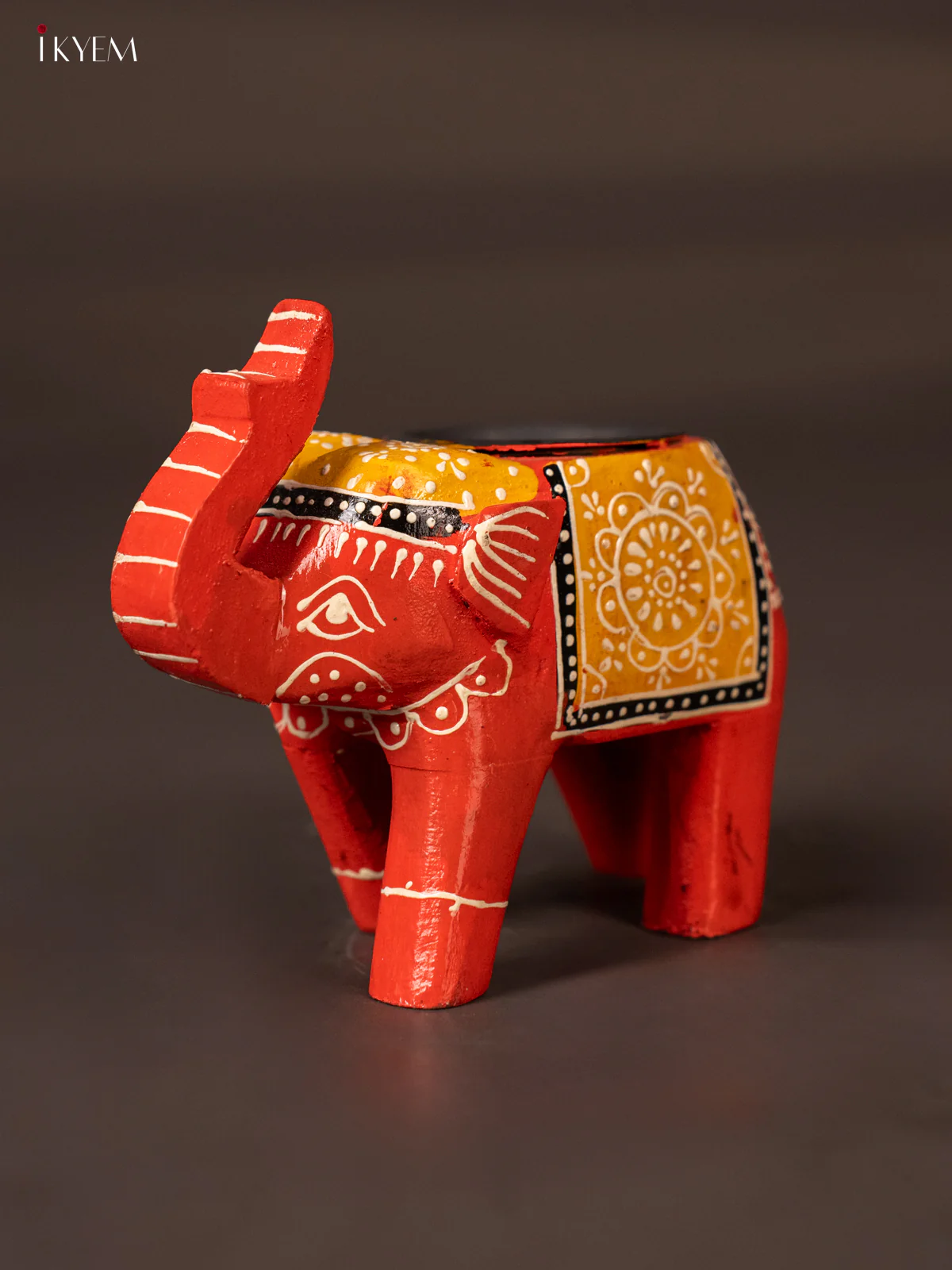 Wooden Hand Painted Elephant Candle Holder - Black & Green - KH02120 - Image 3
