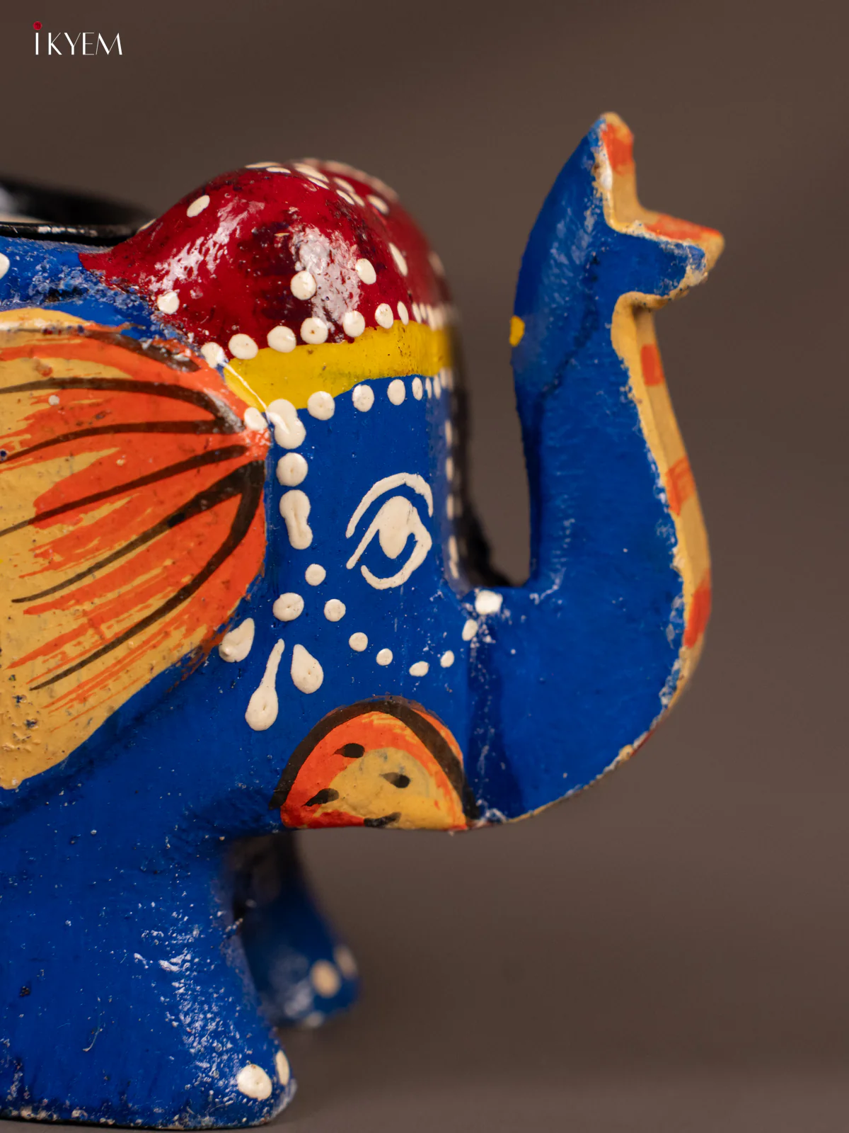 Wooden Elephant Candle Holder - Blue & Marron - Image 2