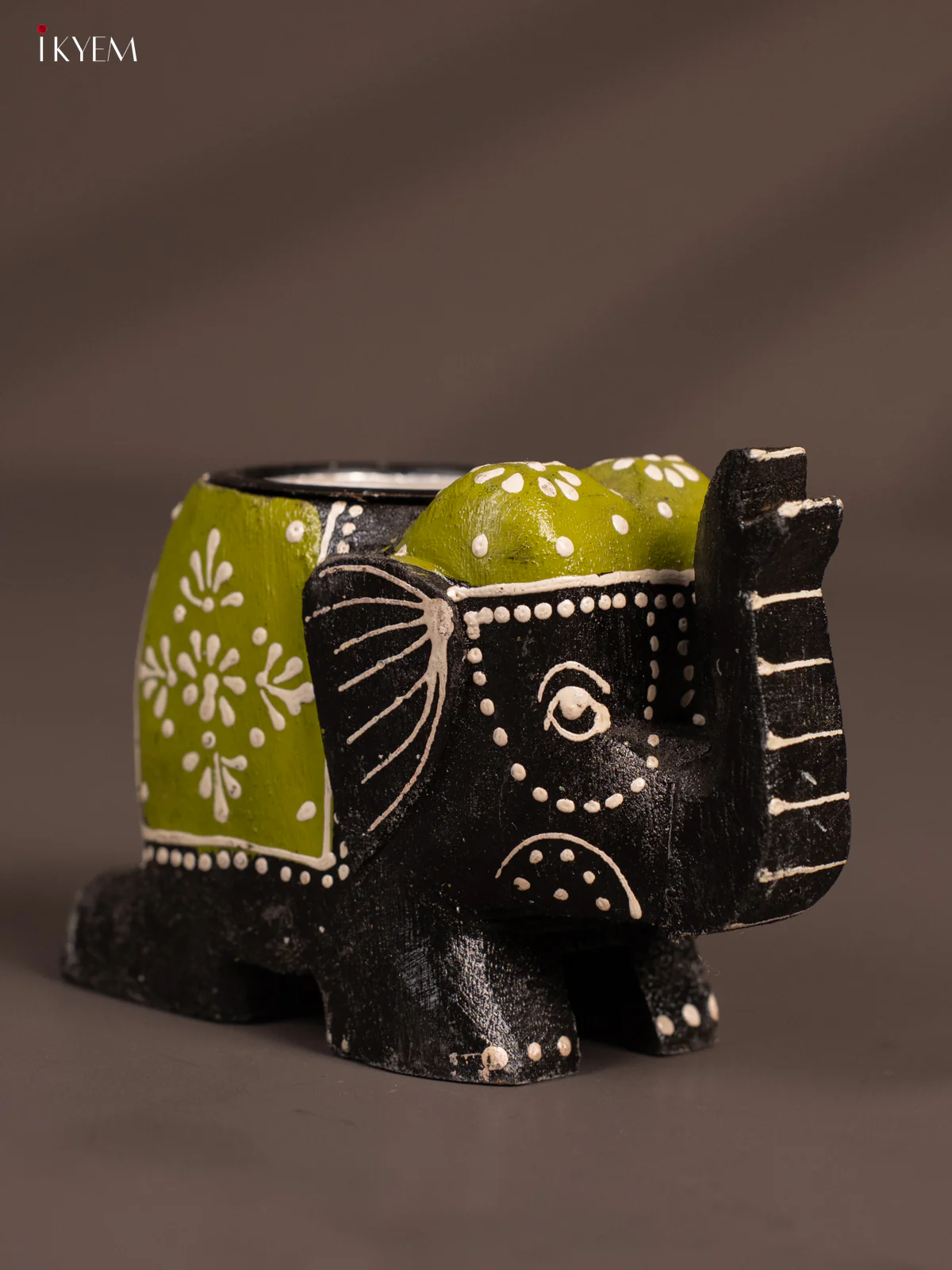 Wooden Elephant Candle Holder - Black & Marron - Image 2