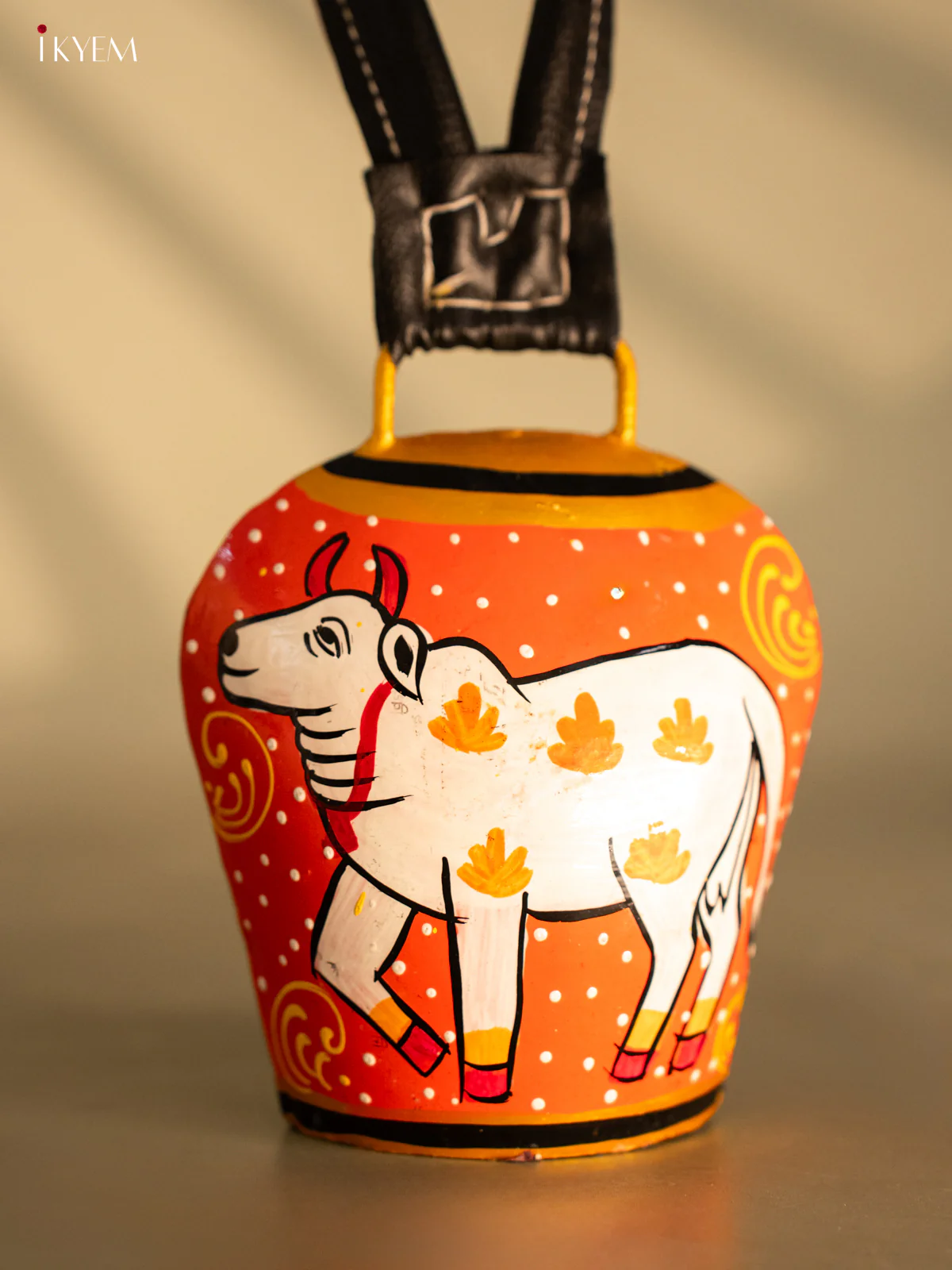 Hand Painted Cow Bell with Leather Handle Big - Cow - Image 3