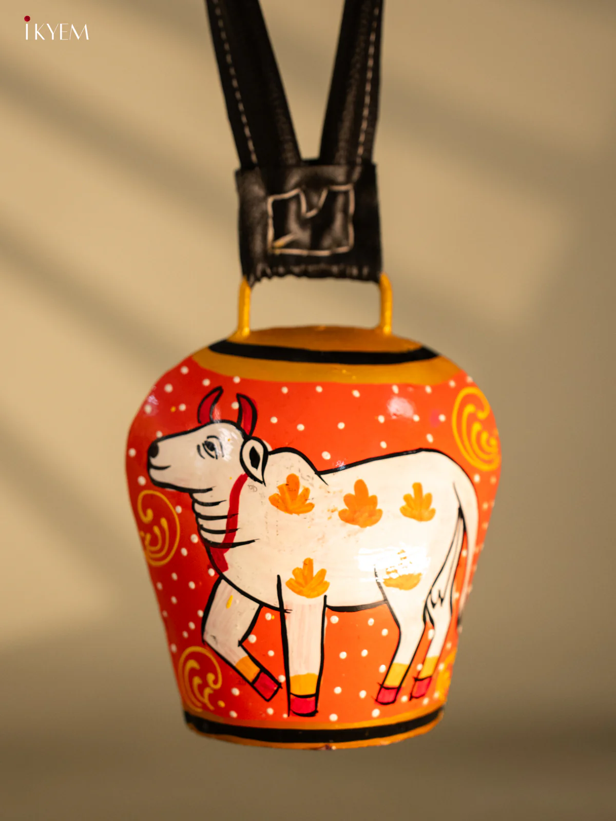 Hand Painted Cow Bell with Leather Handle Big - Cow - Image 4