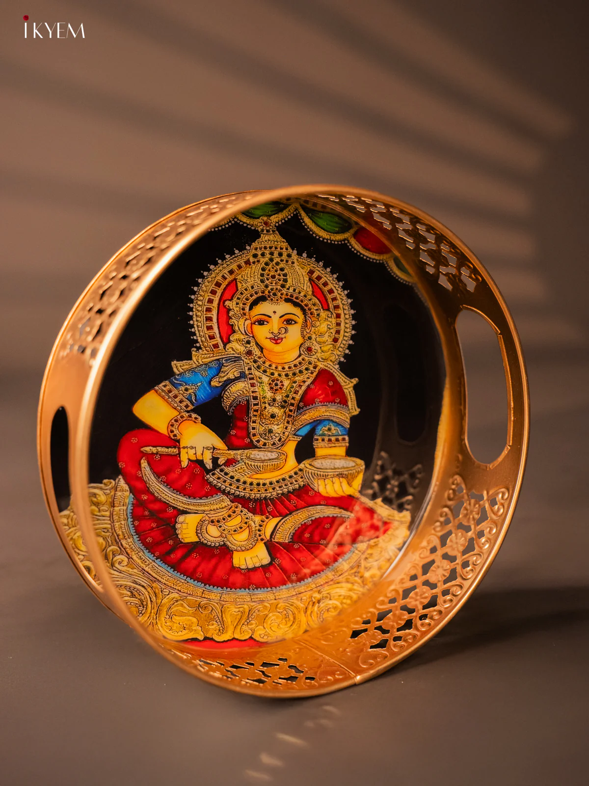 Metal Digital tray - Annapoorni with Red - 8 Inches - KH05127 - Image 2