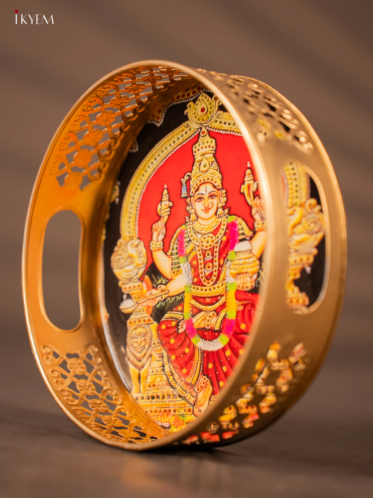 Metal Digital tray - Lakshmi with Red - 8 Inches - KH05129 - Image 2