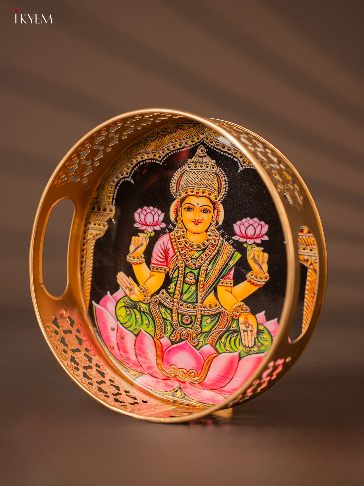 Metal Digital tray - Lakshmi with Lotus pink -8 Inches - KH05131 - Image 3