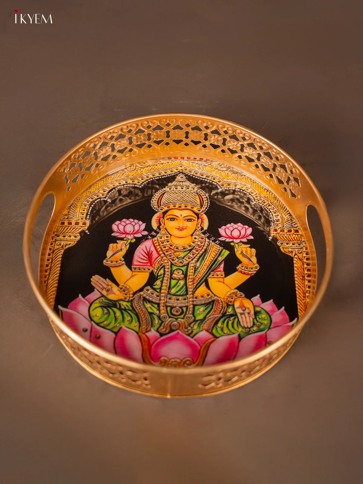 Metal Digital tray - Lakshmi with Lotus pink -8 Inches - KH05131 - Image 4