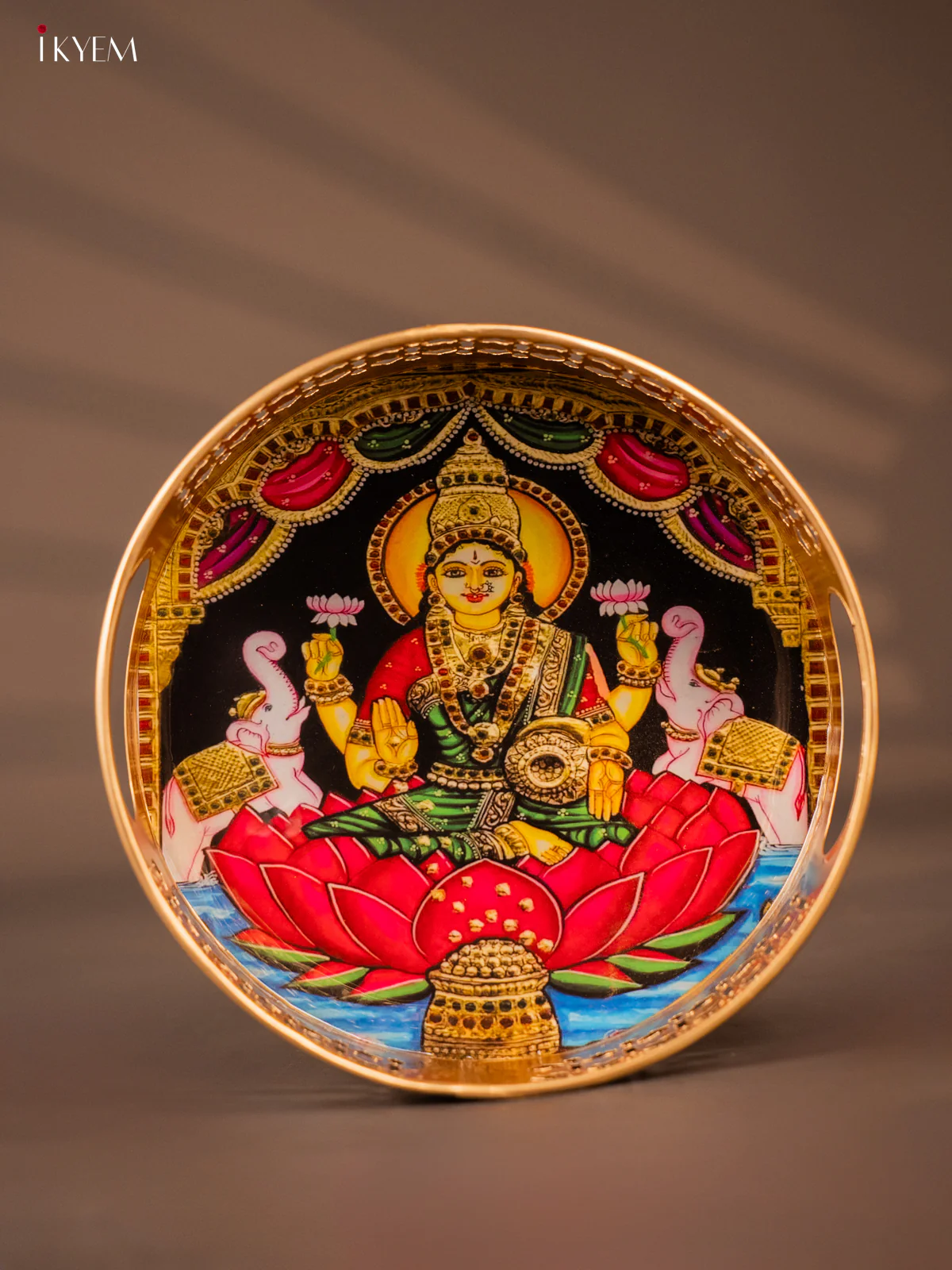 Metal Digital tray - Lakshmi with Lotus Red - 8 Inches - KH05132
