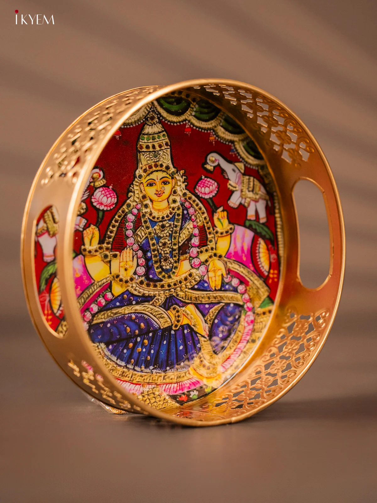 Metal Digital tray - Lakshmi with Lotus blue - 8 Inches - KH05133 - Image 2