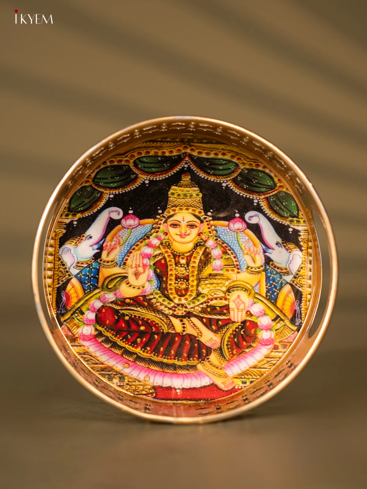 Metal Digital tray - Lakshmi with Lotus Red - 6 Inches - KH05153