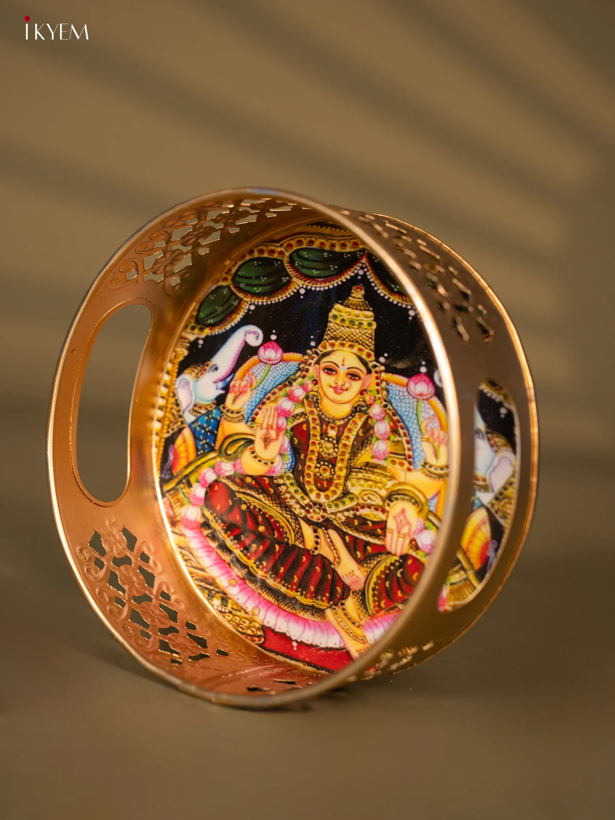 Metal Digital tray - Lakshmi with Lotus Red - 6 Inches - KH05153 - Image 2