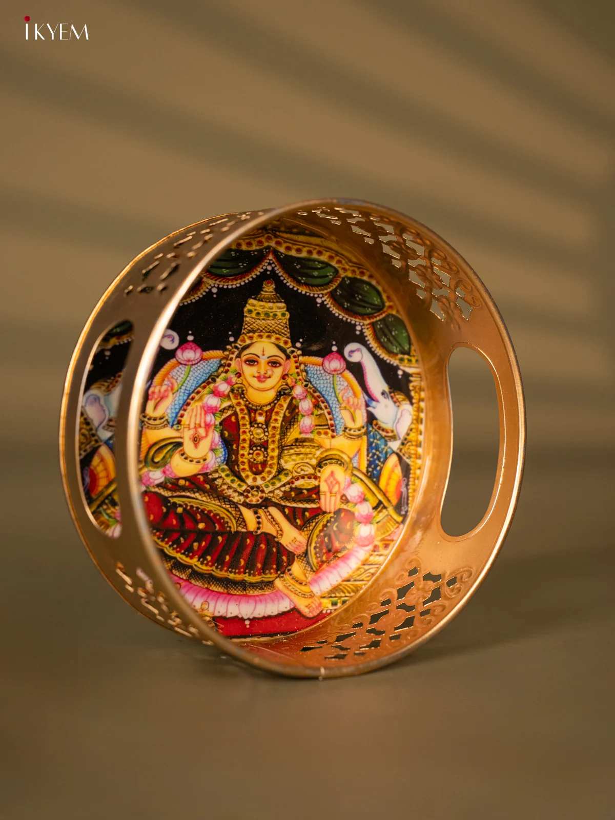 Metal Digital tray - Lakshmi with Lotus Red - 6 Inches - KH05153 - Image 3