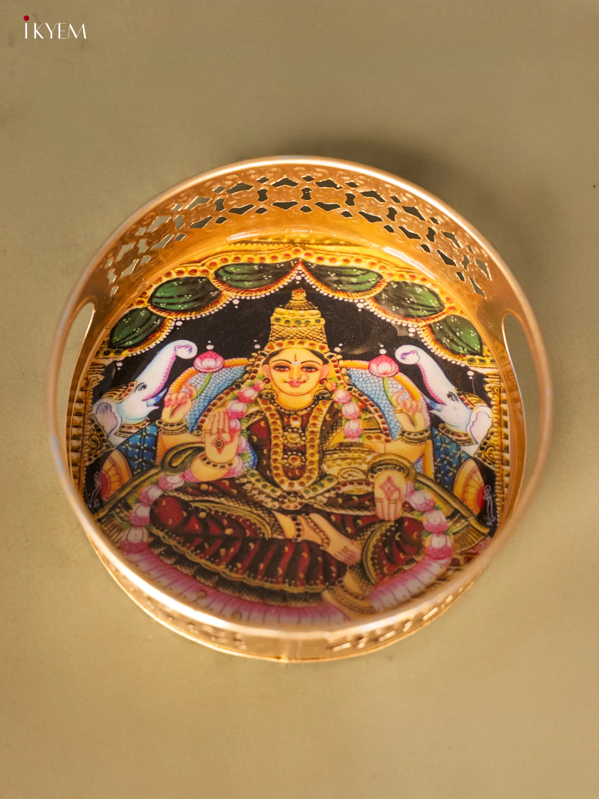 Metal Digital tray - Lakshmi with Lotus Red - 6 Inches - KH05153 - Image 4