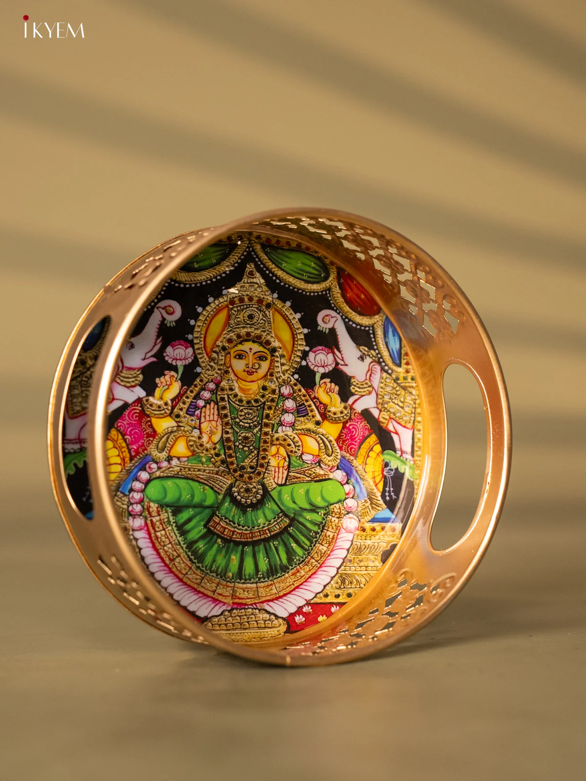 Metal Digital tray - Lakshmi with Lotus Green - 6 Inches - KH05154 - Image 2