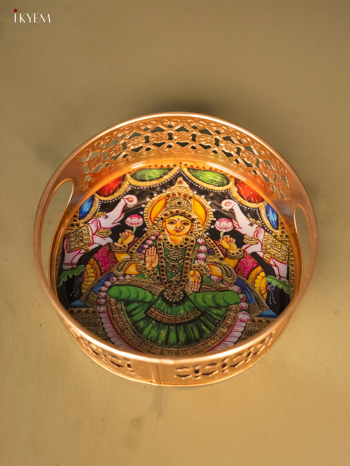 Metal Digital tray - Lakshmi with Lotus Green - 6 Inches - KH05154 - Image 4