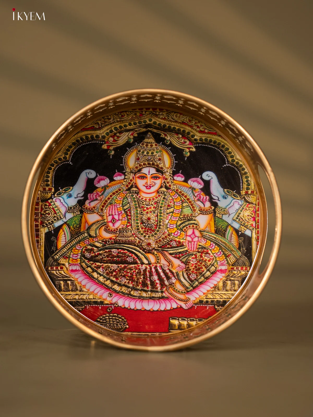 Metal Digital tray - Lakshmi with Lotus yellow - 6 Inches - KH05155