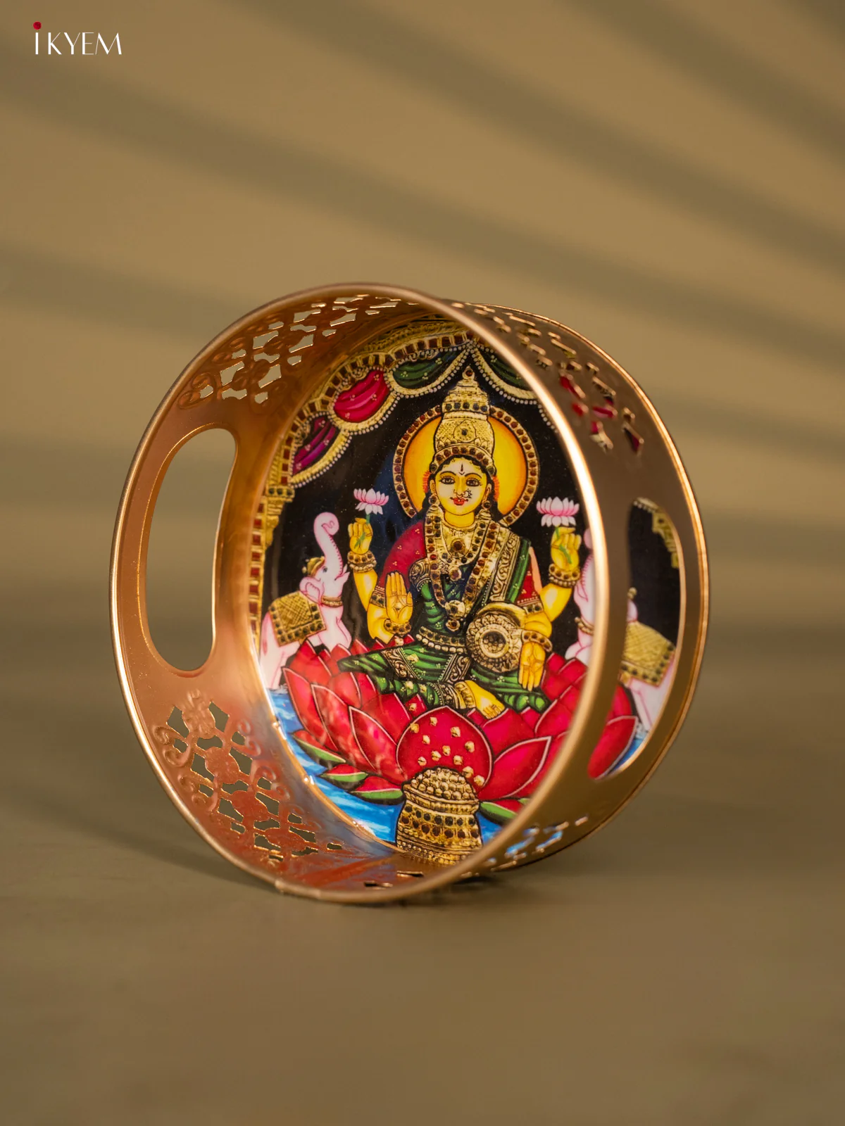 Metal Digital tray - Lakshmi with Lotus Black - 6 Inches - KH05156 - Image 3
