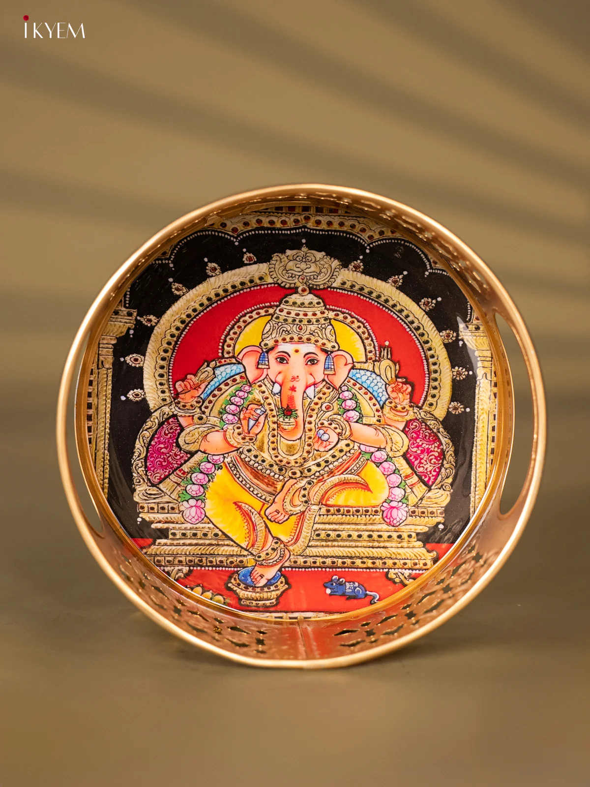 Metal Digital tray - Ganesha Yellow with Red- 6 Inches - KH05162