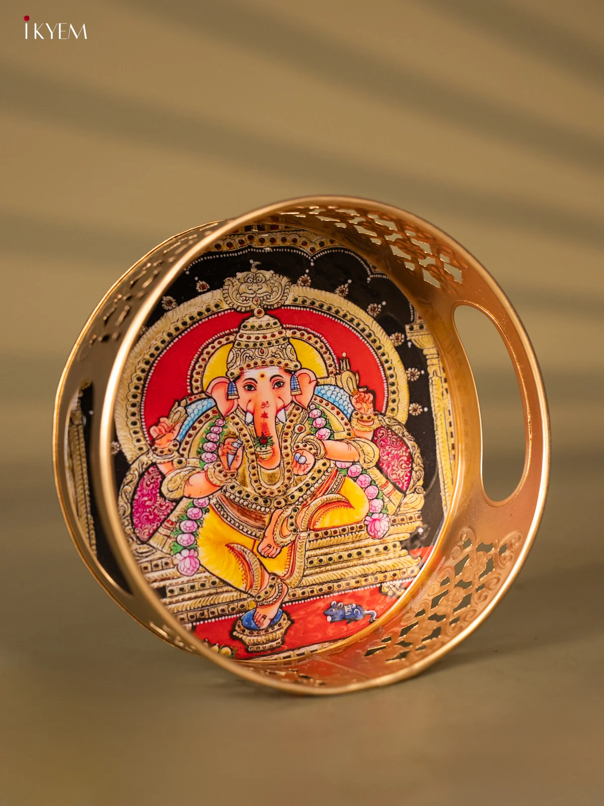 Metal Digital tray - Ganesha Yellow with Red- 6 Inches - KH05162 - Image 2