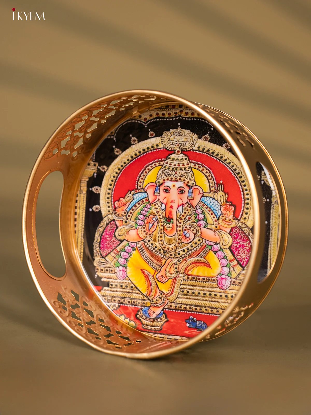 Metal Digital tray - Ganesha Yellow with Red- 6 Inches - KH05162 - Image 3