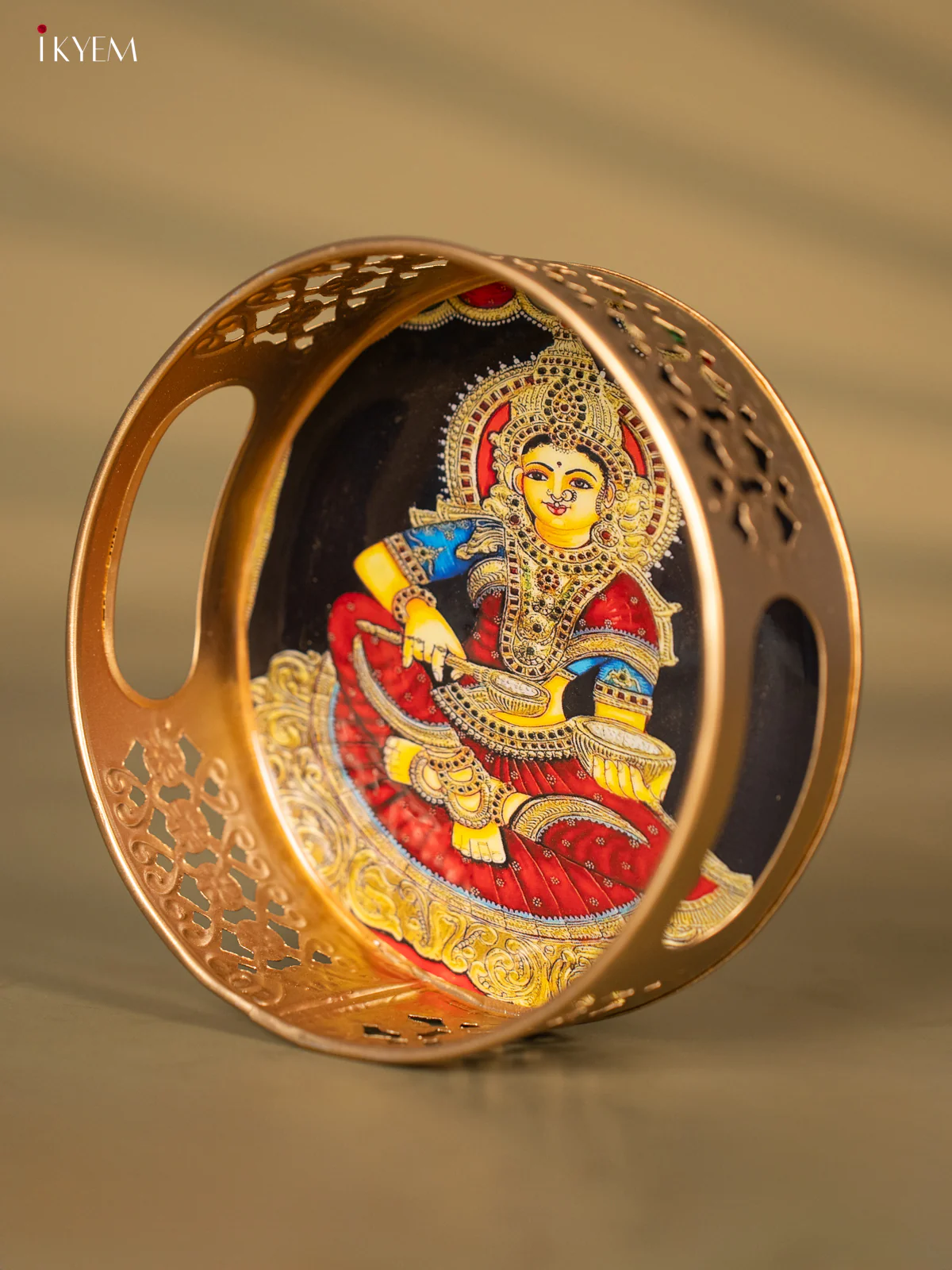 Metal Digital Tray- Annapoorani Red With Black - 6 Inches - KH05165 - Image 3